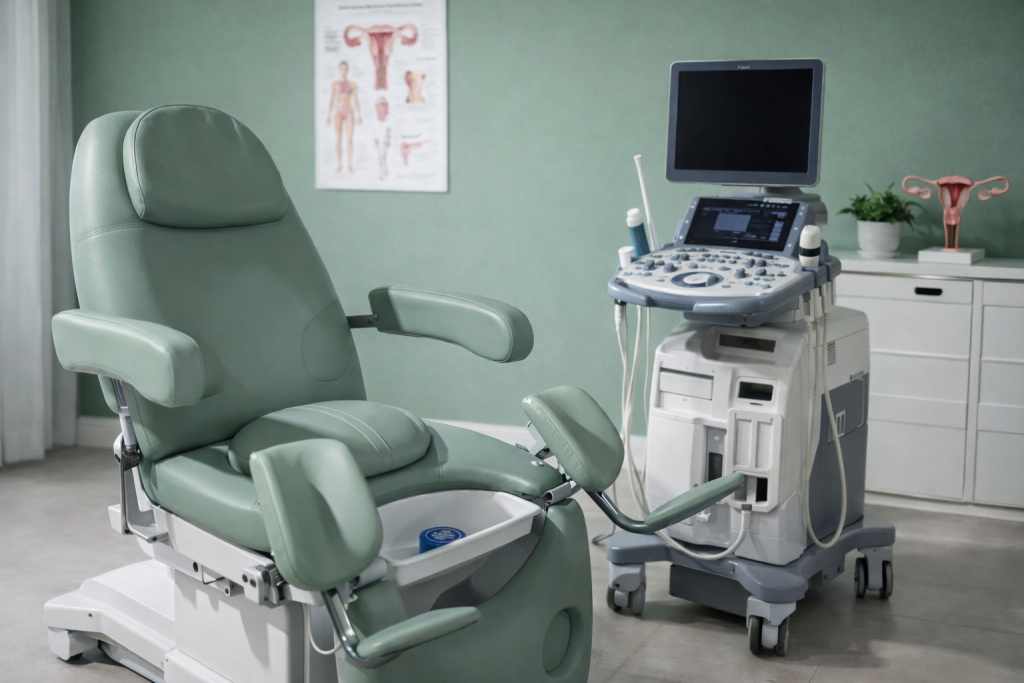 Private gynaecology consultation room with ultrasound facilities at Phoenix Medical Clinic, Watford